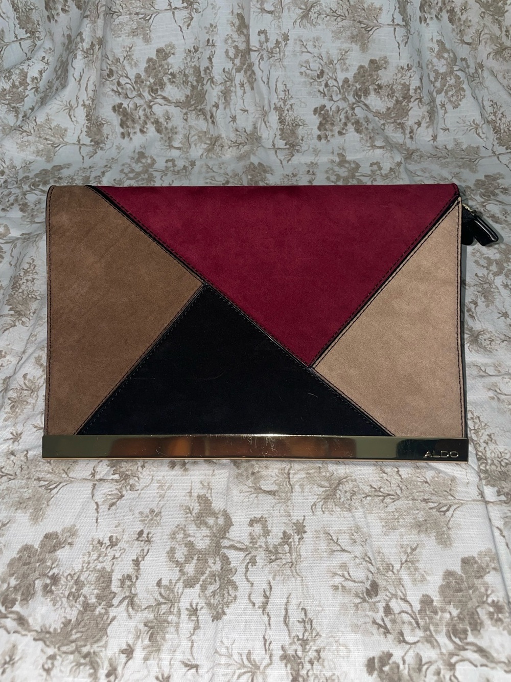 ALDO Colorblock Clutch in Burgundy, Black & Brown